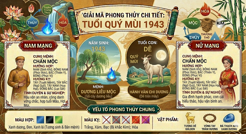 1943 mệnh gì? Tuổi con gì? Giải mã chi tiết phong thủy cho nam nữ sinh năm 1943