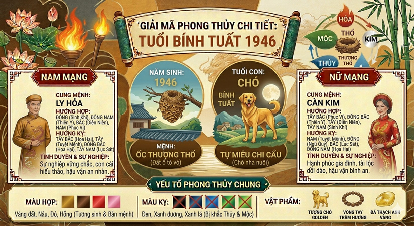 1946 mệnh gì? Tuổi con gì? Giải mã chi tiết phong thủy cho nam nữ sinh năm 1946
