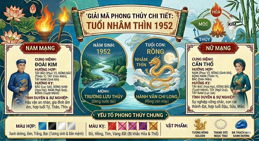 1952 mệnh gì? Tuổi con gì? Giải mã chi tiết phong thủy cho nam nữ sinh năm 1952