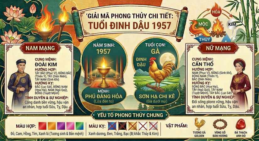 1957 mệnh gì? Tuổi con gì? Giải mã chi tiết phong thủy cho nam nữ sinh năm 1957