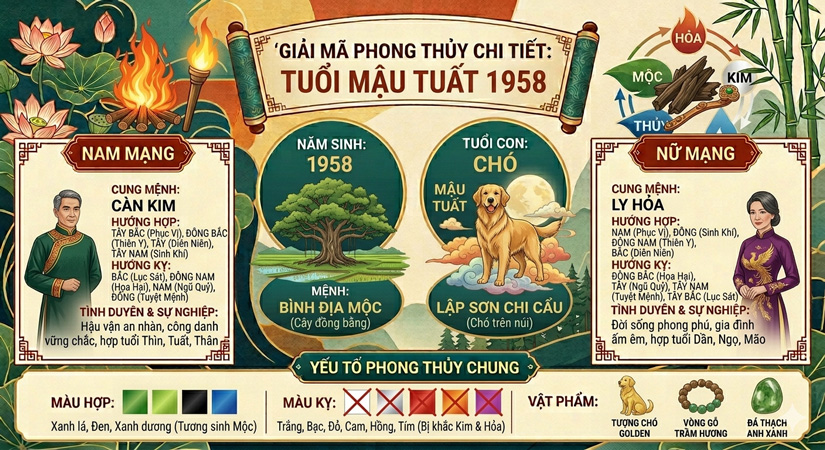 1958 mệnh gì? Tuổi con gì? Giải mã chi tiết phong thủy cho nam nữ sinh năm 1958