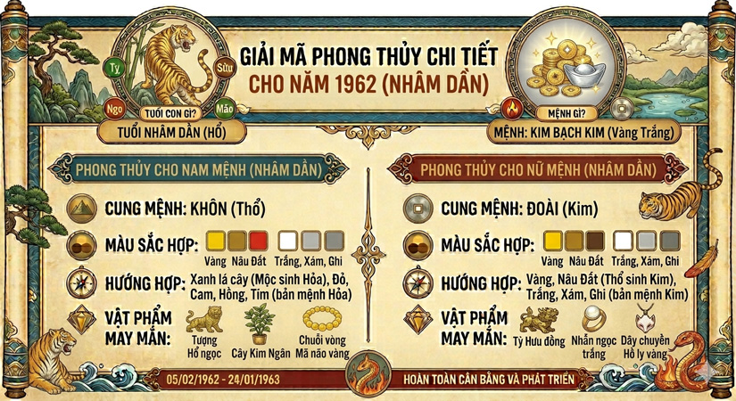 1962 mệnh gì? Tuổi con gì? Giải mã chi tiết phong thủy cho nam nữ sinh năm 1962