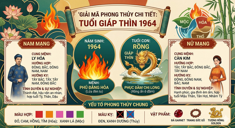 1964 mệnh gì? Tuổi con gì? Giải mã chi tiết phong thủy cho nam nữ sinh năm 1964