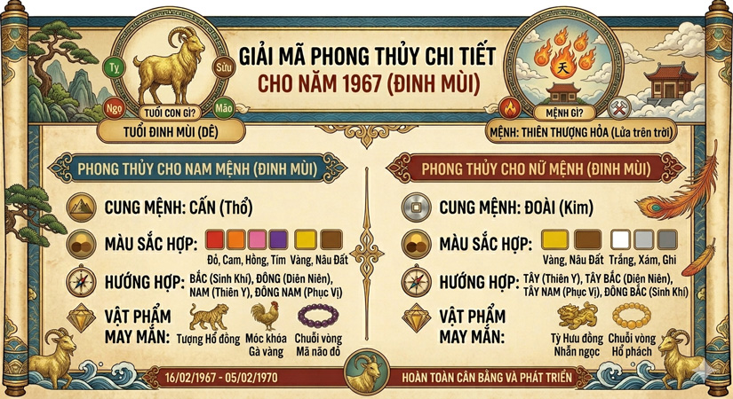 1967 mệnh gì? Tuổi con gì? Giải mã chi tiết phong thủy cho nam nữ sinh năm 1967