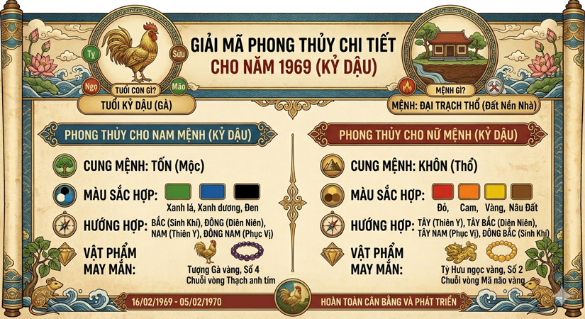 1969 mệnh gì? Tuổi con gì? Giải mã chi tiết phong thủy cho nam nữ sinh năm 1969