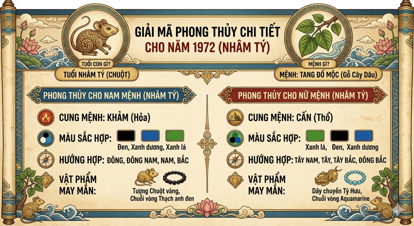 1972 mệnh gì? Tuổi con gì? Giải mã chi tiết phong thủy cho nam nữ sinh năm 1972