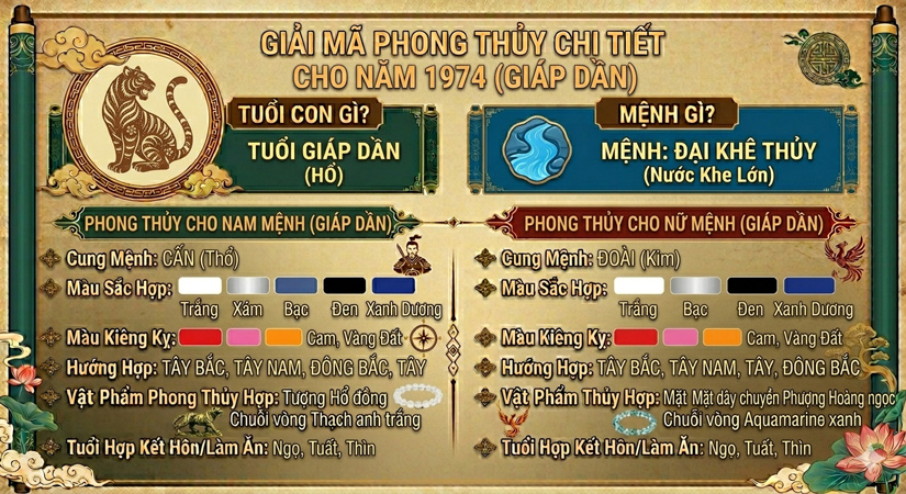 1974 mệnh gì? Tuổi con gì? Giải mã chi tiết phong thủy cho nam nữ sinh năm 1974