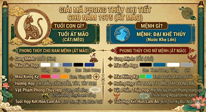 1975 mệnh gì? Tuổi con gì? Giải mã chi tiết phong thủy cho nam nữ sinh năm 1975